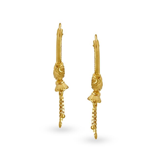 Graceful 22 Karat Yellow Gold Beaded Hoop Earrings,,hi-res