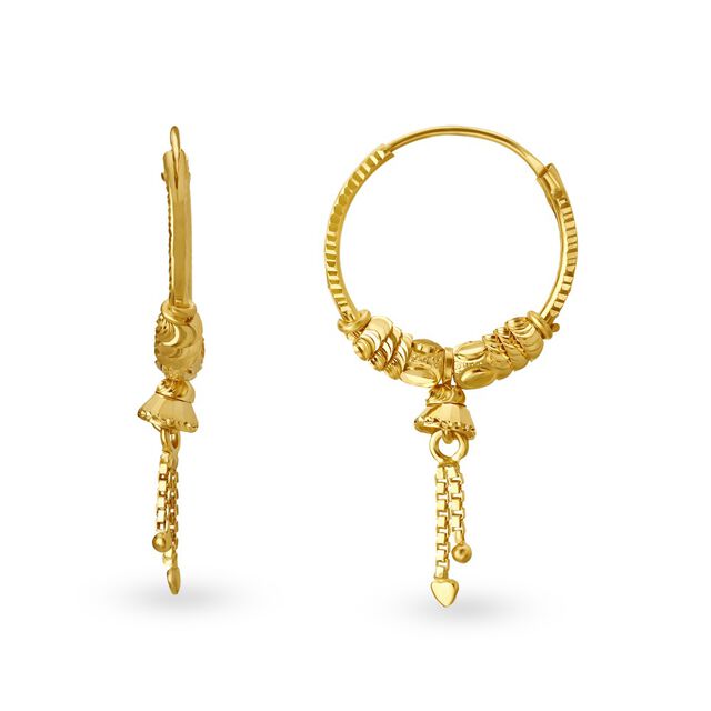 Graceful 22 Karat Yellow Gold Beaded Hoop Earrings,,hi-res