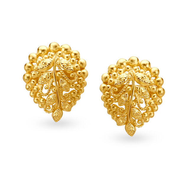 Sublime Leafy Gold Rava Work Fancy Stud Earrings 
