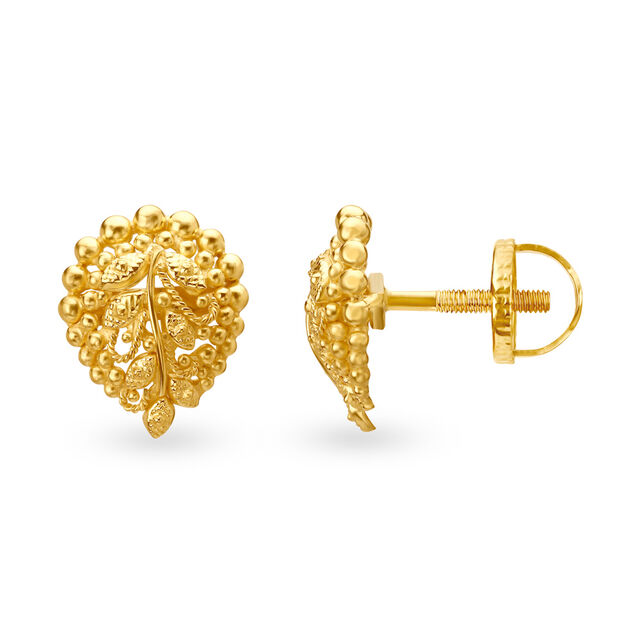 Sublime Leafy Gold Rava Work Fancy Stud Earrings 2