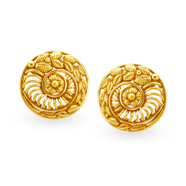 Ornate 22 Karat Yellow Gold Floral Studs 