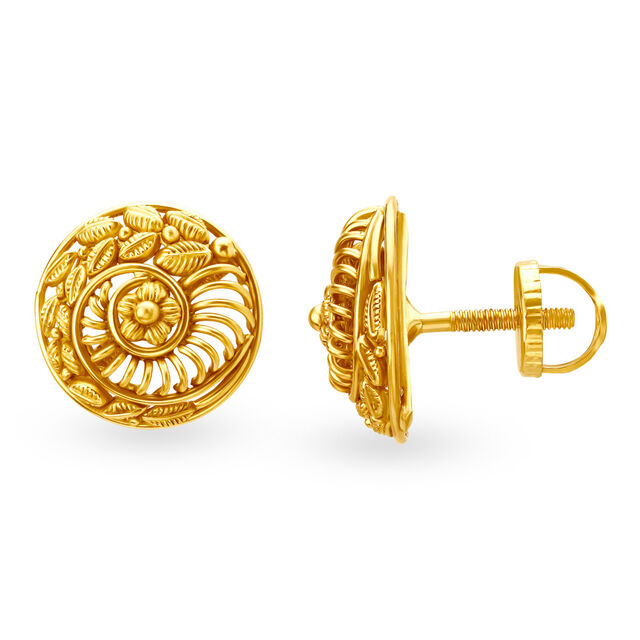 Ornate 22 Karat Yellow Gold Floral Studs 2