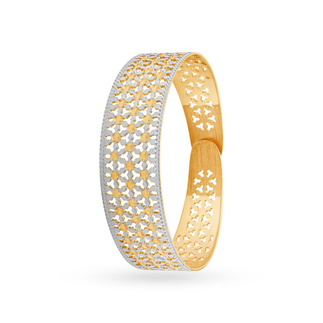 Ethereal Yellow Gold Trefoil Lattice Cuff Bangle,,hi-res 2