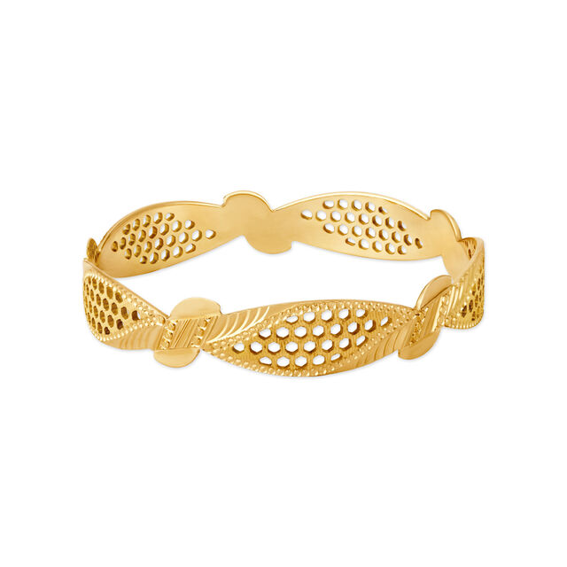 Ornate Yellow Gold Twisted Wave Bangle,,hi-res 