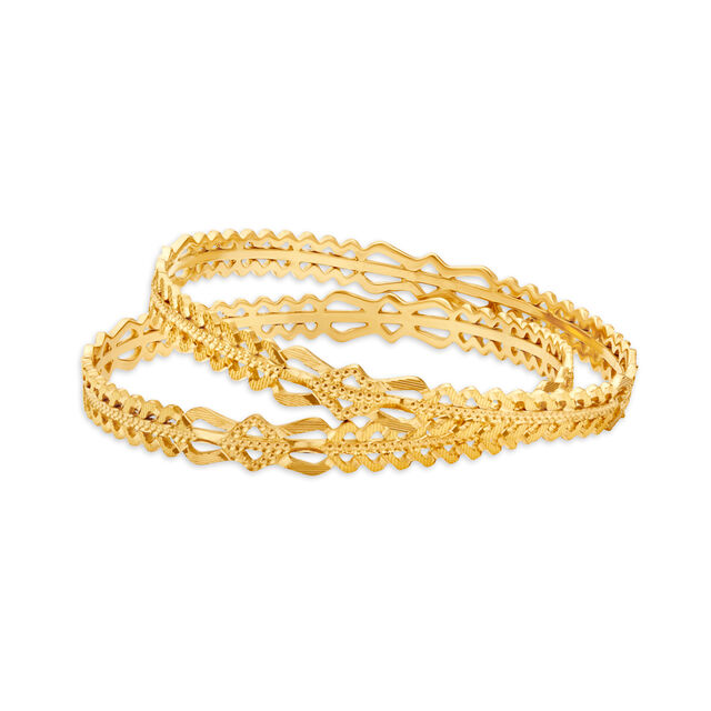 Florid Yellow Gold Carved Bangles 