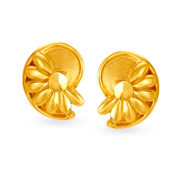 Glossy Floral Gold Studs 