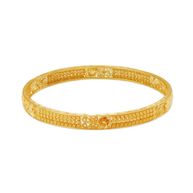 Arresting 22 Karat Yellow Gold Floral Filigree Bangle 2
