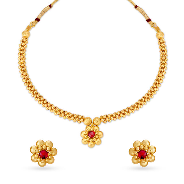 Lustrous Floral Gold Necklace Set,,hi-res