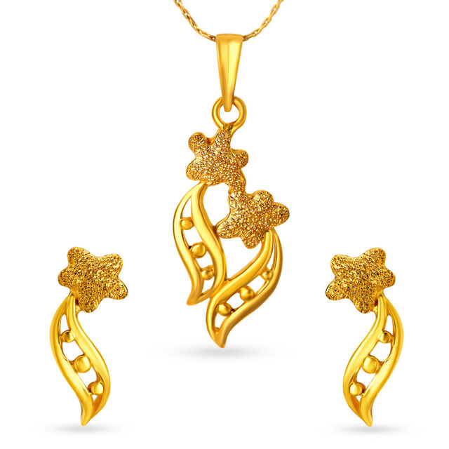 22 Karat Gold Floral Pendant Set 