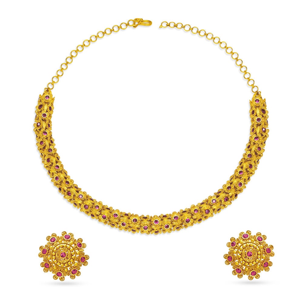 Buy Vibrant Artistic Gold Necklace Set at Best Price Tanishq US