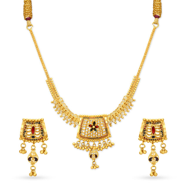 Rhombic Gold Necklace Set,,hi-res 