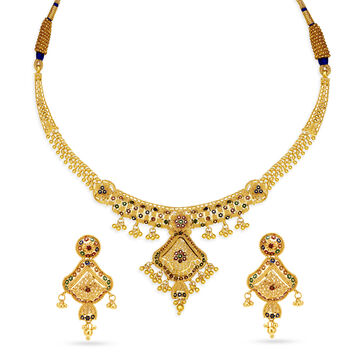 Traditional Yellow Gold Filigree Necklace and Earrings Set