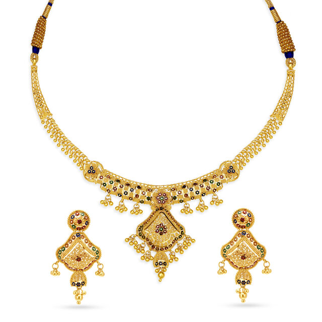 Traditional Yellow Gold Filigree Necklace and Earrings Set,,hi-res 