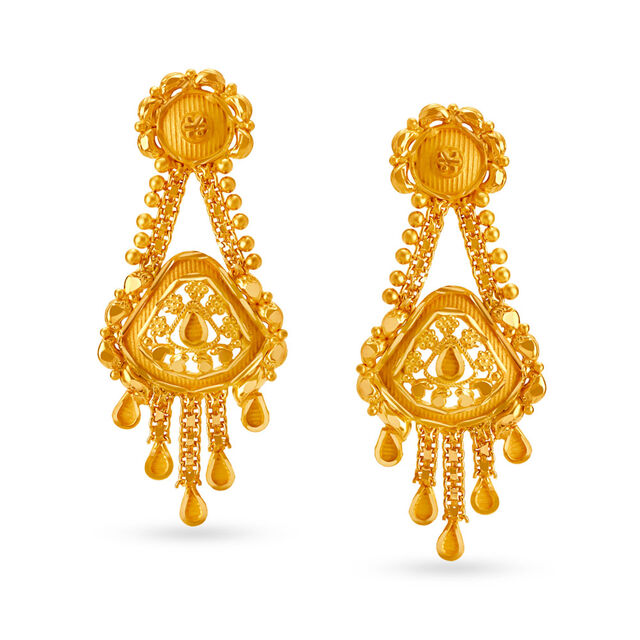 Regal 22 Karat Yellow Gold Beaded Drop Earrings 