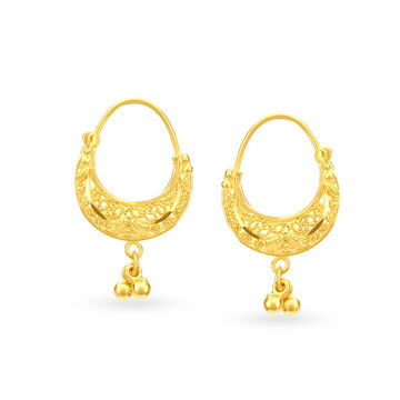 Enchanting 22 Karat Yellow Gold Filigree Patterned Chanbali Hoop Earrings