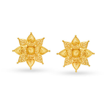 Exuberant 22 Karat Yellow Gold Floral Studs