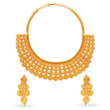 Ethereal Yellow Gold Teardrop Necklace and Earrings Set