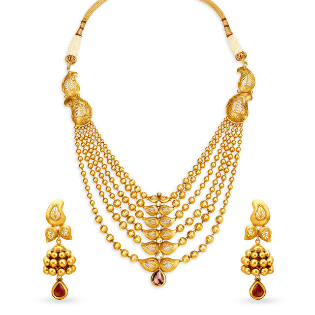 Leaf Inspired Grand Gold Necklace Set,,hi-res 
