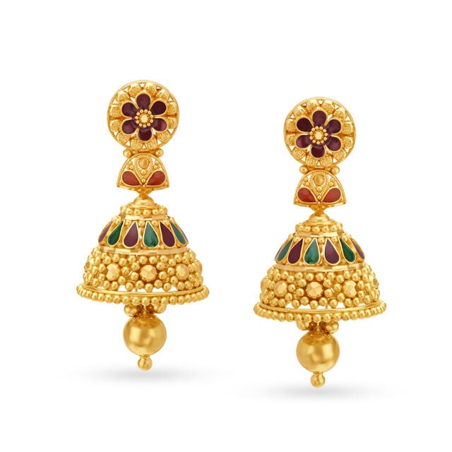 Graceful Traditional Gold Jhumki style Drop Earrings,,hi-res 