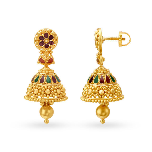 Graceful Traditional Gold Jhumki style Drop Earrings,,hi-res 2
