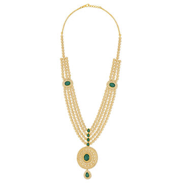 Floral Motif Coloured Stone Studded Gold Haaram