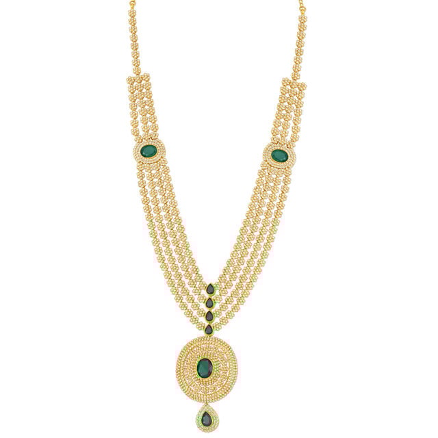 Floral Motif Coloured Stone Studded Gold Haaram,,hi-res 2