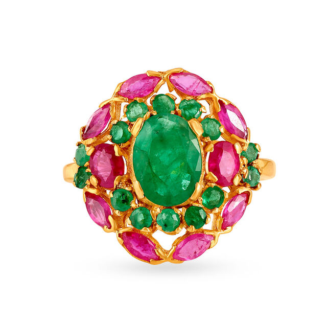 Gorgeous 22 Karat Gold And Emerald Oval Ring,,hi-res
