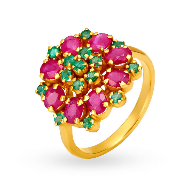 Beautiful 22 Karat Gold Floral Ring With Rubies And Emeralds,,hi-res 