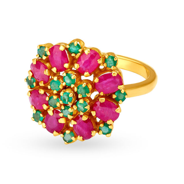 Beautiful 22 Karat Gold Floral Ring With Rubies And Emeralds,,hi-res 2