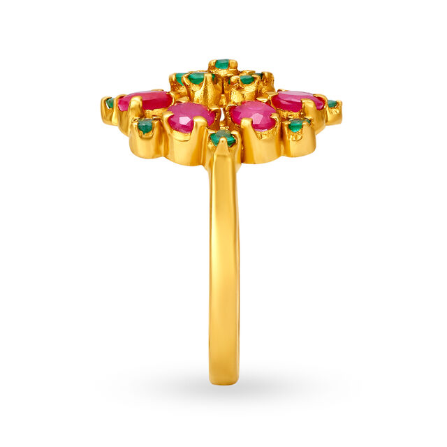 Beautiful 22 Karat Gold Floral Ring With Rubies And Emeralds,,hi-res 3
