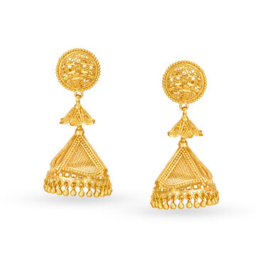 Whimsical 22 Karat Yellow Gold Mesh Jhumkas