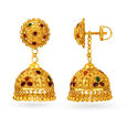 Exuberant Traditional Meenakari Gold Jhumkas,,hi-res 2