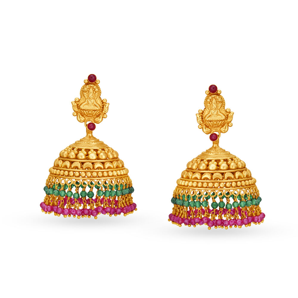 Buy Auspicious 18 Karat Yellow Gold Goddess Lakshmi Jhumkas at Best Price Tanishq US