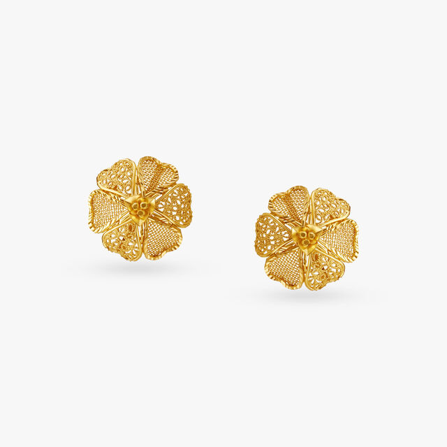 Blossom Mesh Gold Stud Earrings 