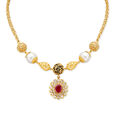 Endearing Pearl And Ruby Gold Necklace 
