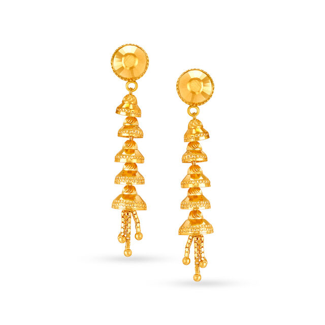 Charming 22 Karat Yellow Gold Long Beaded Tasselled Drop Earrings,,hi-res 
