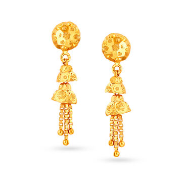 Gorgeous 22 Karat Yellow Gold Jhumki Style Tasselled Jhumka Earrings