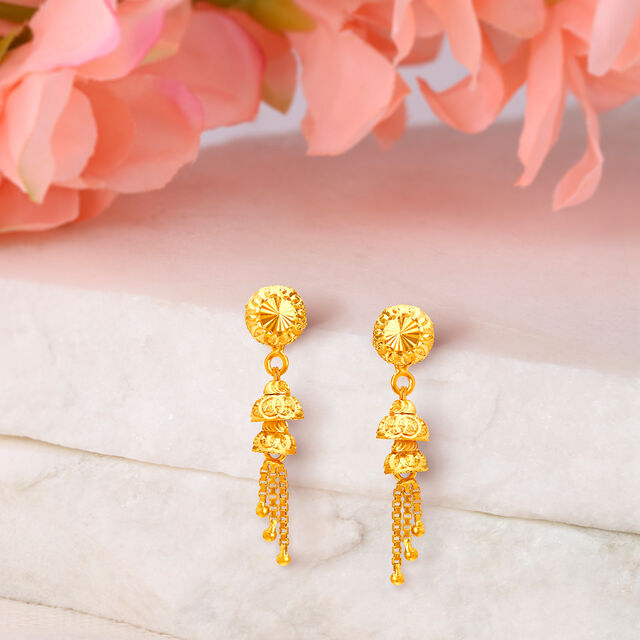 Contemporary Lustrous Gold Jhumkas,,hi-res
