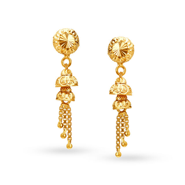 Contemporary Lustrous Gold Jhumkas,,hi-res