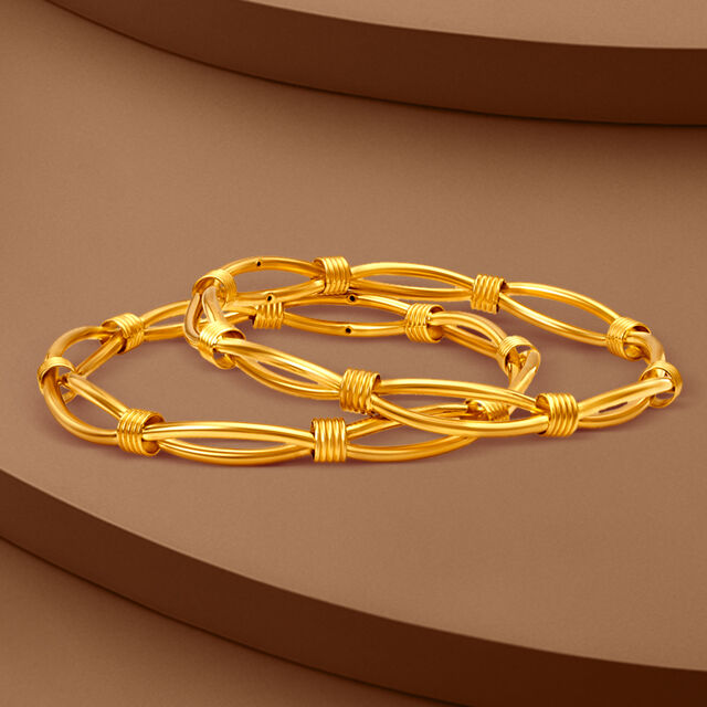 Aesthetic Yellow Gold Corded Bangles,,hi-res