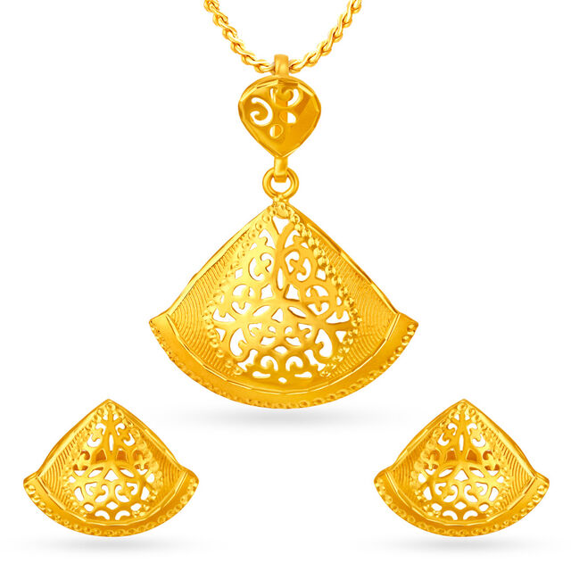 Ethereal Filigree Gold Pendant and Earrings Set,,hi-res 
