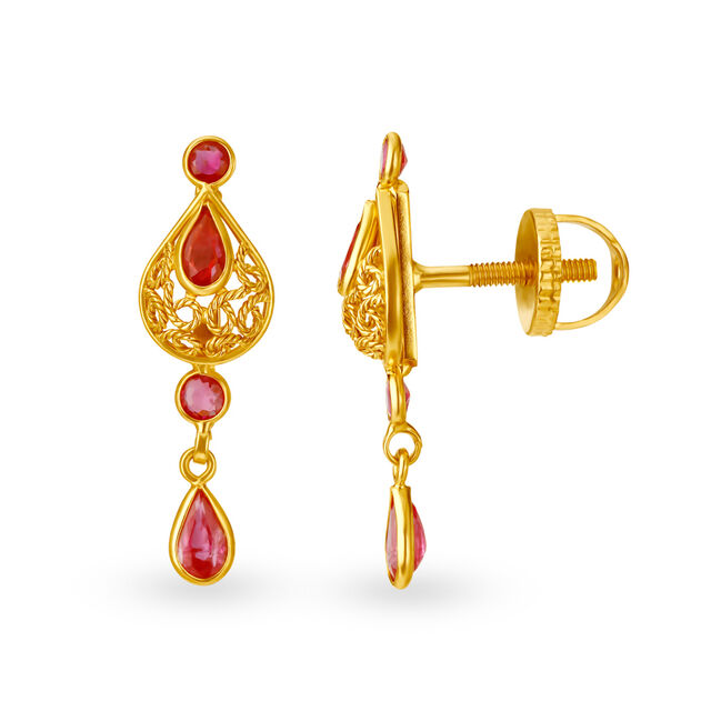 Filigree 22 Karat Gold And Ruby Drop Earrings 2