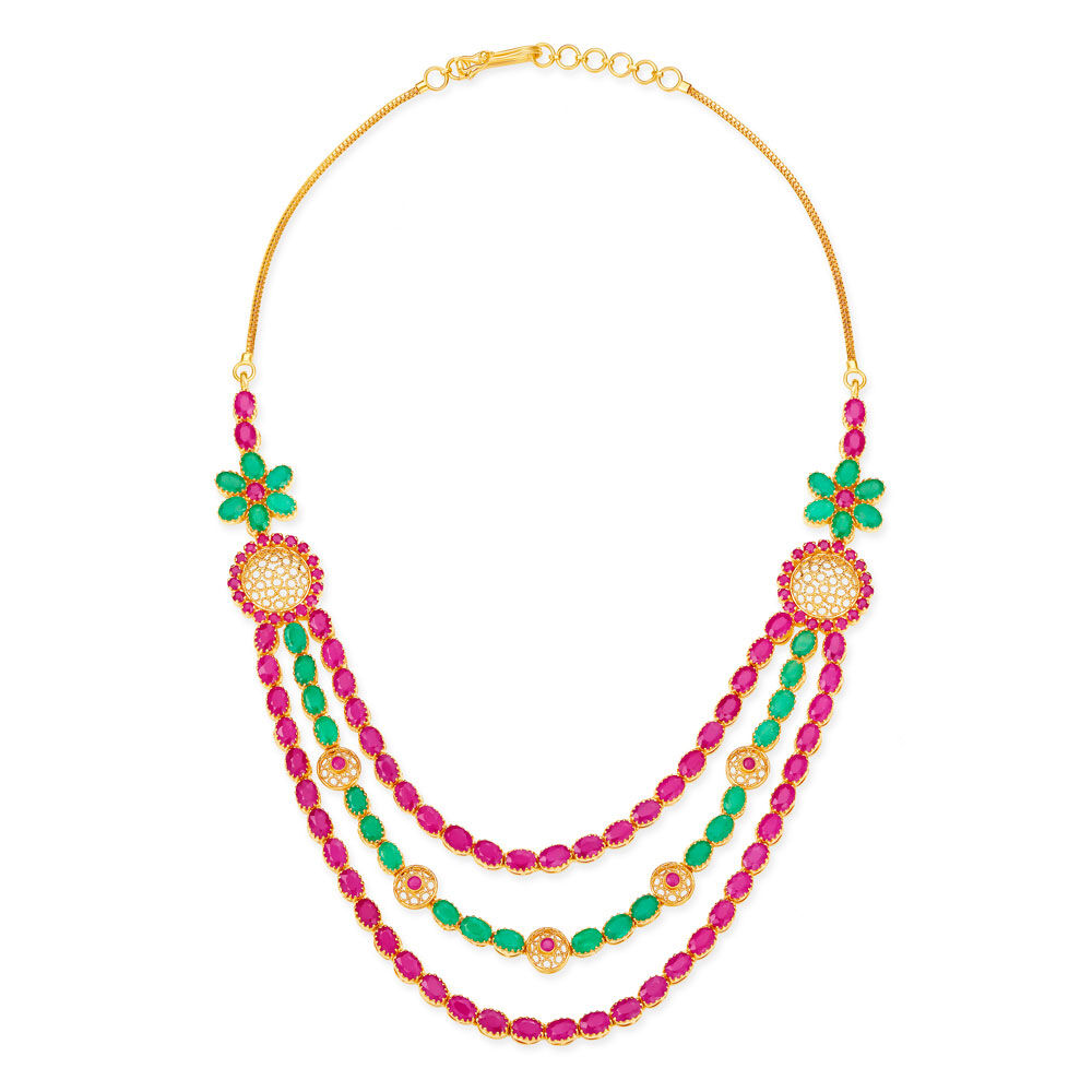 Buy Triple Layer Floral Motif Emerald And Ruby Gold Necklace at Best Price Tanishq US