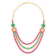 Triple Layer Floral Motif Emerald And Ruby Gold Necklace,,hi-res 