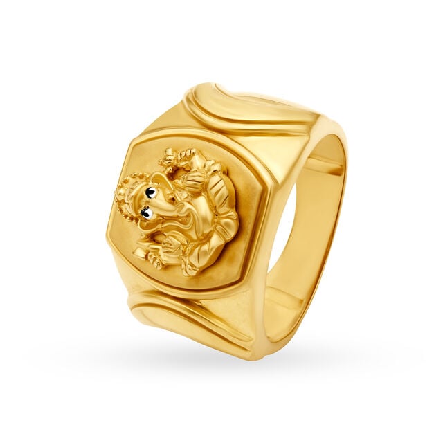 Venerated 22 Karat Yellow Gold Ganesha Finger Ring,,hi-res