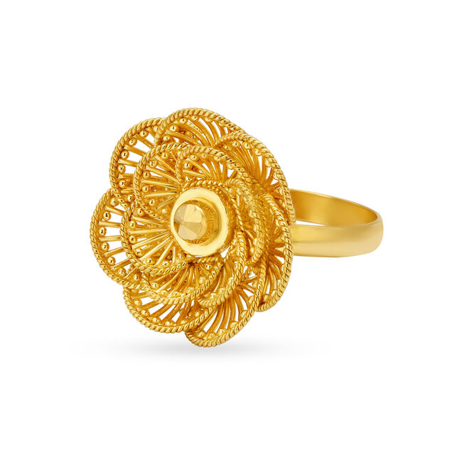 Exclusive 22 Karat Yellow Gold Elaborate Flower Finger Ring,,hi-res 2