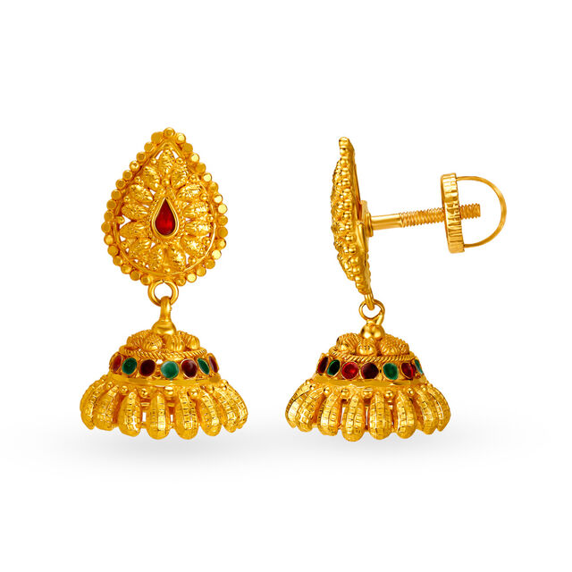 Opulent Jali Work Traditional Gold Jhumki Earrings 3