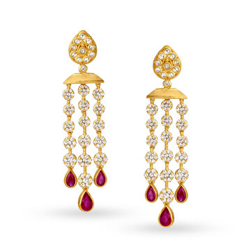 Enthralling gold and Ruby Chandelier Drop Earrings