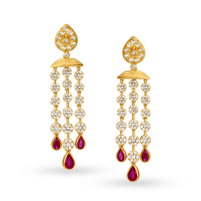 Enthralling gold and Ruby Chandelier Drop Earrings 