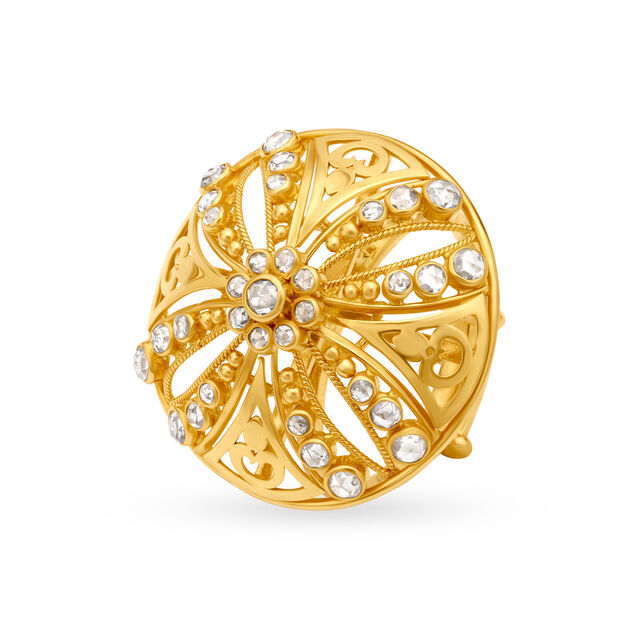Dome-Shaped Ring with Un-cut Diamonds,,hi-res 